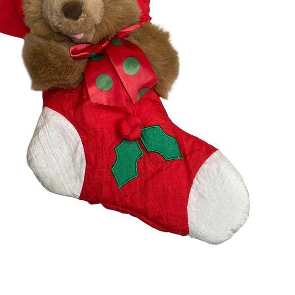 Christmas Stocking Vintage Puffy Parachute 3D Teddy Bear 80s 18" Holiday Decor - Picture 10 of 11